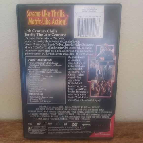 Dracula 2000 (DVD, 2001) Pre-Owned Tested Working Great Condition Great Movie - Picture 2 of 2